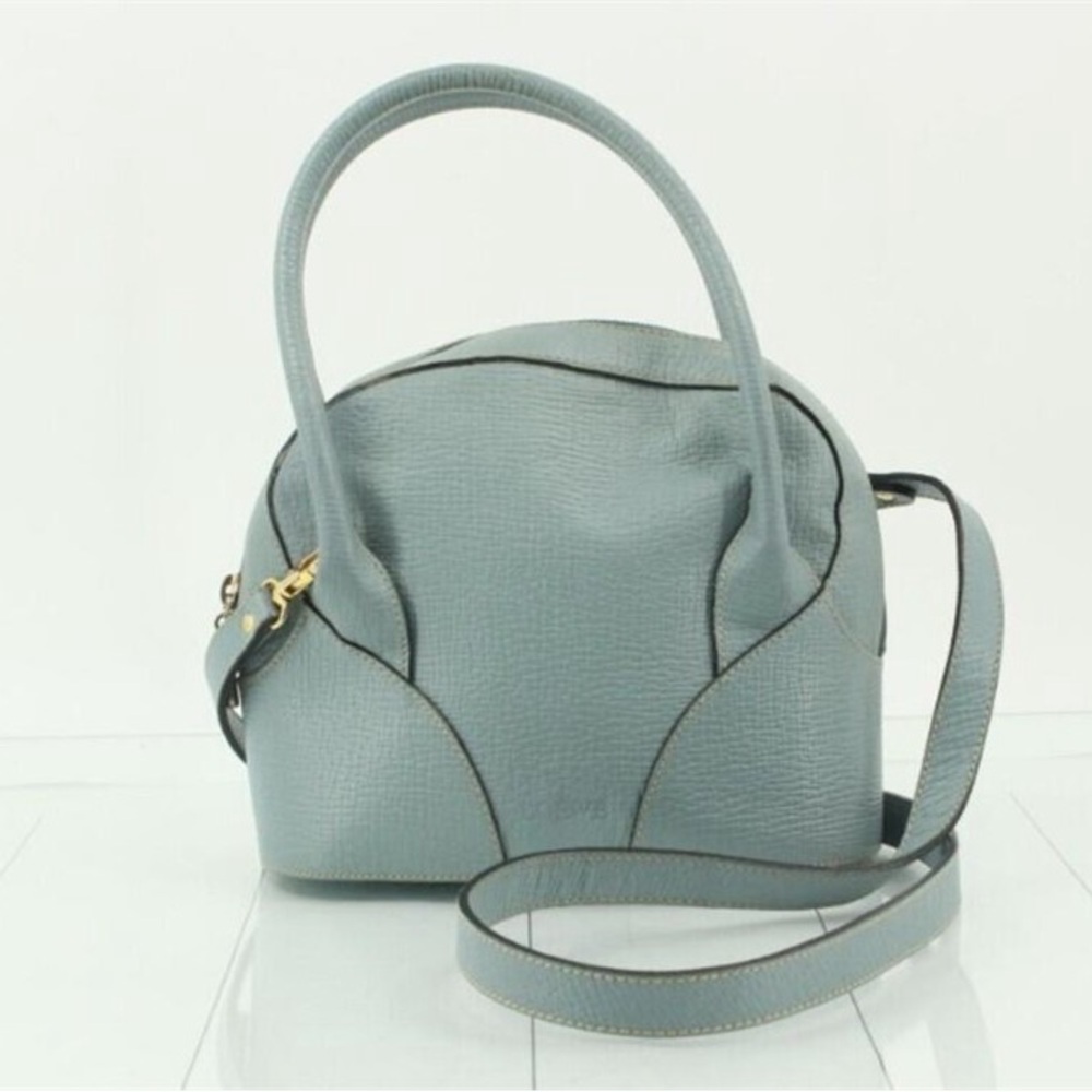 Vintage Loewe Anagram Leather Bowler Structured Satchel 2 Way Mini Handbag Blue